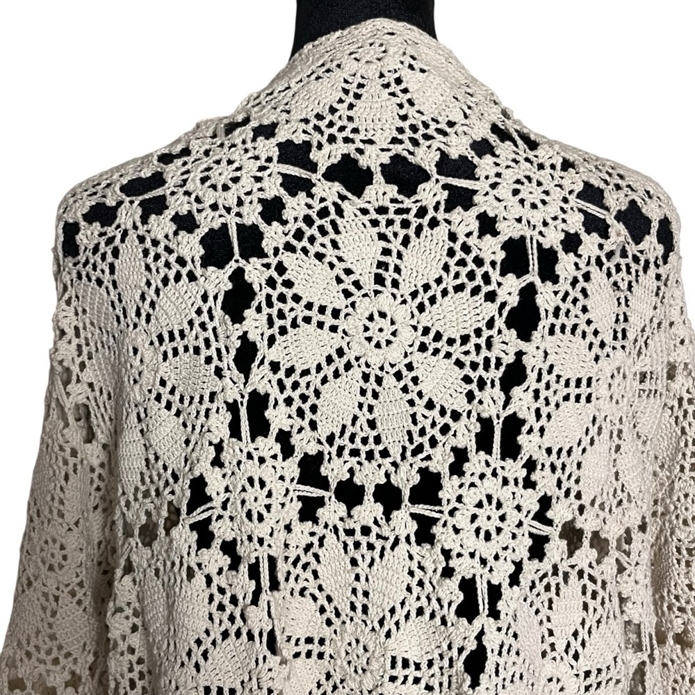 Topshop Cream Crochet Openwork Kimono Boho Cardigan (Size 4 / UK 8) - Picture 6 of 9